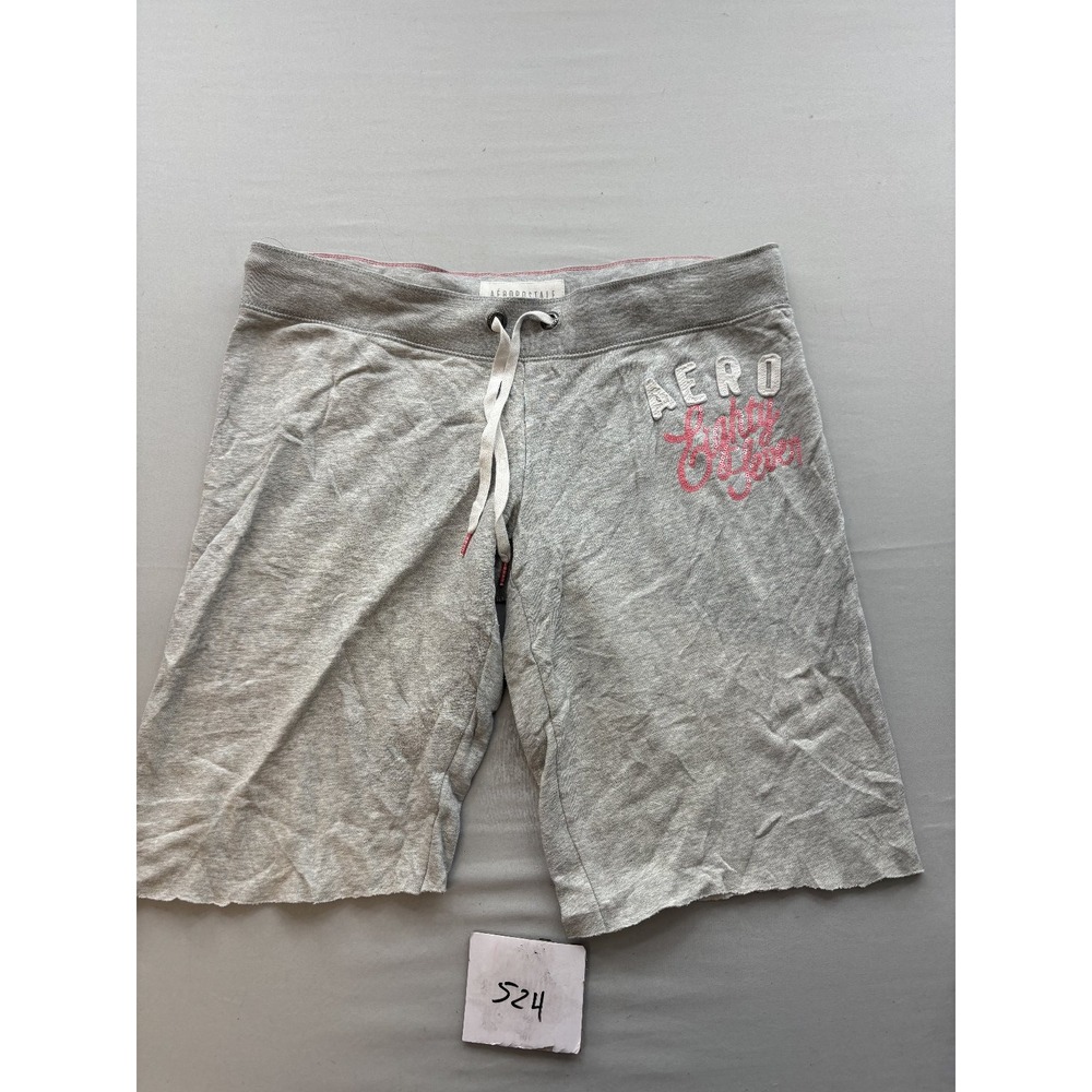 Aeropostale Womens Gray Fleece Sweat Shorts Pink Logo Drawstring Large